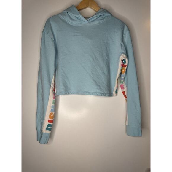 Disney Tops - Disney Womens Magic Cropped Hoodie Sweater Small Light Blue Sweatshirt Logo